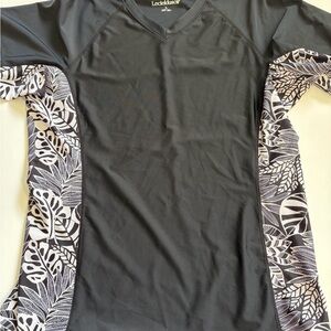 Lecieldusoir UPF 50+ Rash Guard Swim Shirt Womens Size Large Black Tropical